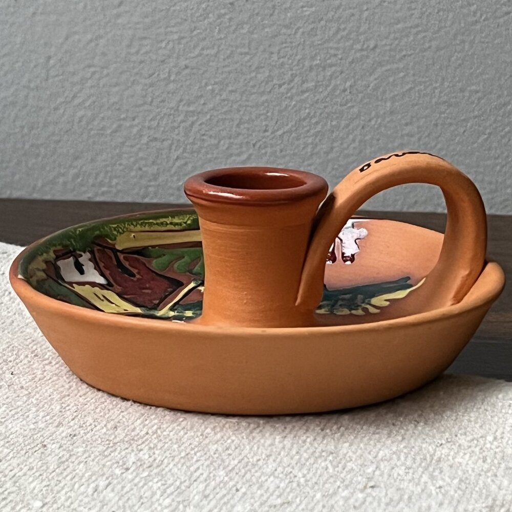 Ceramica Trebol Hand-Painted Terra Cotta Chamber Candlestick Dominican Republic